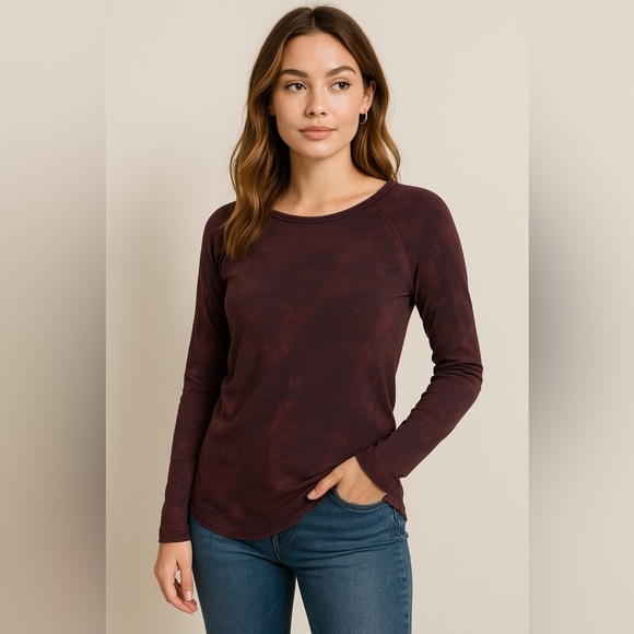 Cotton Citizen Burgundy Tie-Dye Long Sleeve Supima Cotton Tee - Size XS - Picture 11 of 11